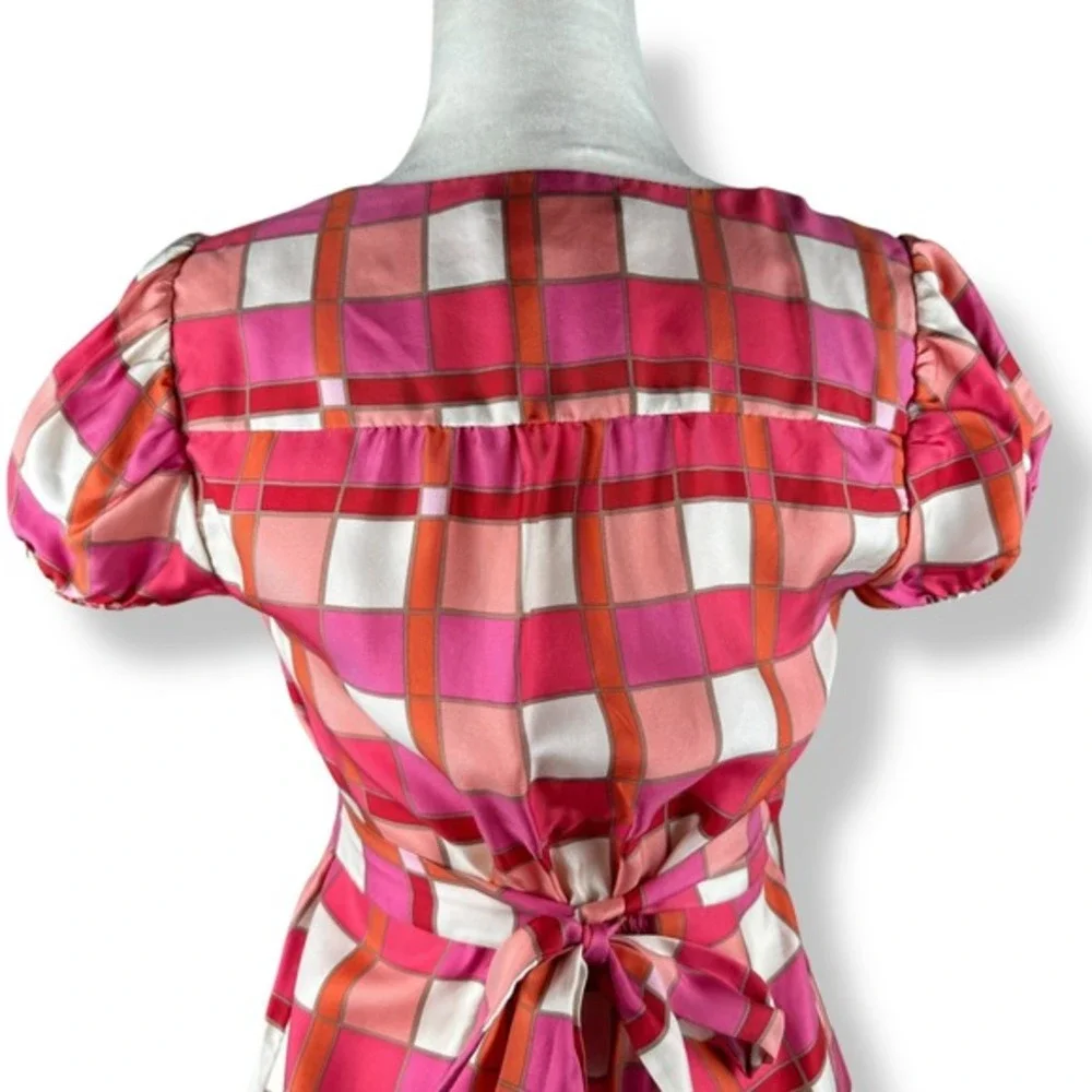 Banana Republic 100% Silk Wrap Top‎ Womens Size XS Y2K Retro Geometric Plaid